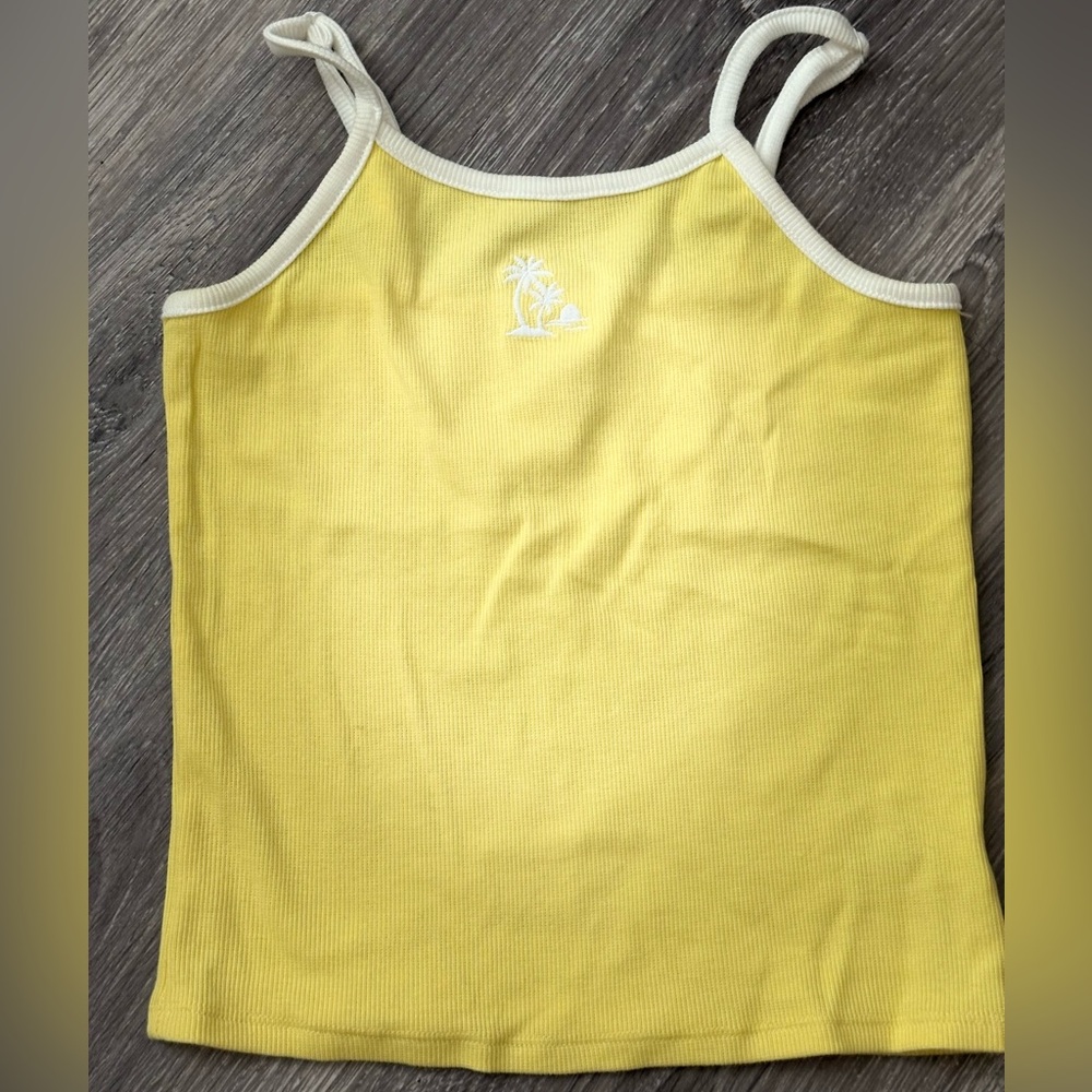 🌴 Yellow Ribbed Tank Top with Palm Tree Embroidery 🌞